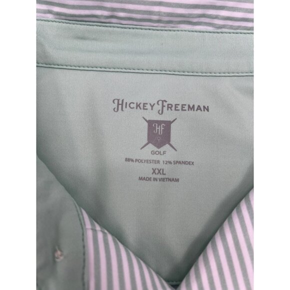 Hickey Freeman Golf Polo Shirt XXL Green & White Striped Short Sleeve Men's Top‎ - Picture 2 of 4
